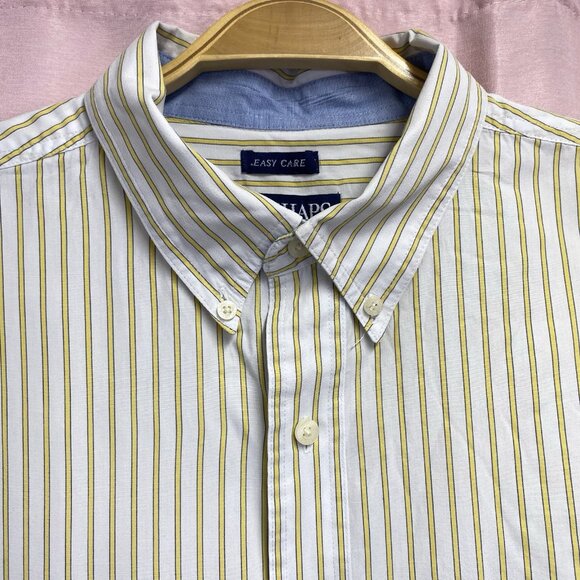 Chaps Easy Care Long Sleeve Collar Button Up Shirt Men XL Yellow-White Stripes - Picture 14 of 16
